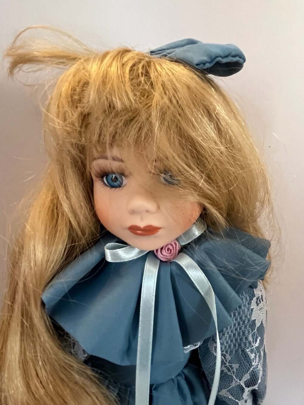 Collectible Memories Porcelain Doll Blue Dress Blonde Hair Vintage